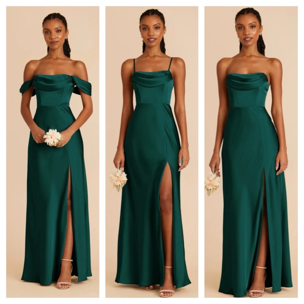 Birdy Grey Mia Matte Satin Dress Emerald Medium Convertible Straps NWT - Picture 2 of 10